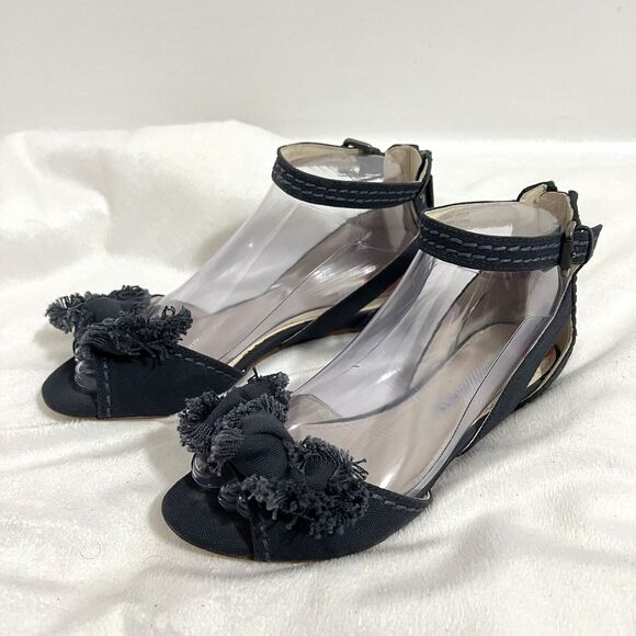 Vera Wang Lavender Shoes Womens 6 Sandal Flats Ankle Strap Fringe Bow Fashion - Picture 1 of 10